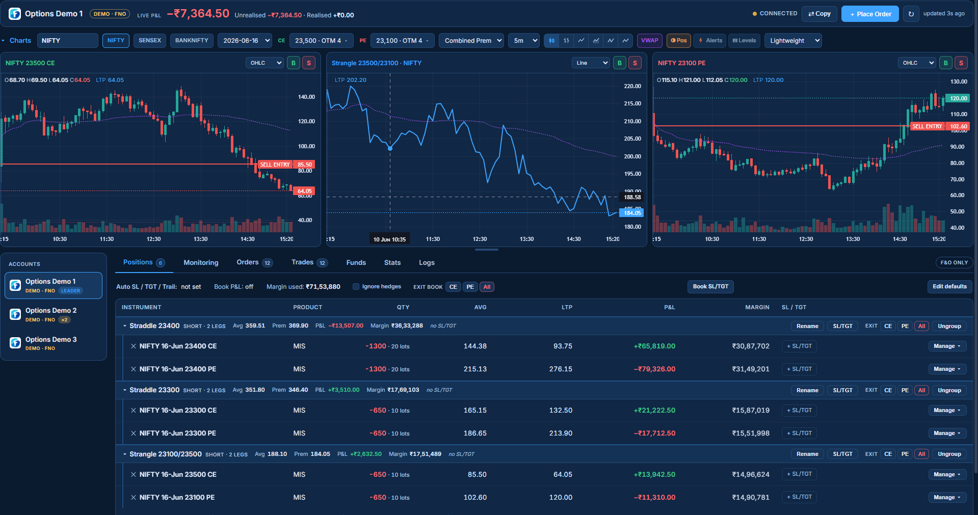 Option Terminal — live P&L, charts and multi-leg strategy positions